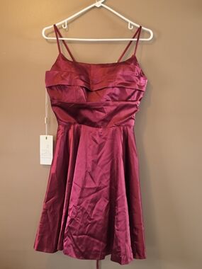 Satin Spaghetti-Strap Midi Dress in Burgundy